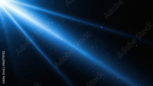 Blue light leaks and gradient over an abstract grainy background. Grainy colorful warm blue light leaks on a black background with a dust texture. Blue wavy abstract background for presentation