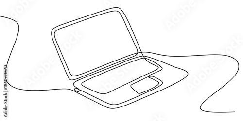 One continues line of laptop on white background