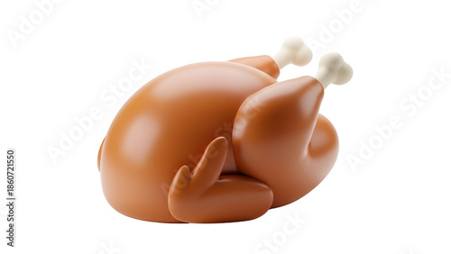 Glossy brown roasted whole turkey with white bone details, isolated on white background