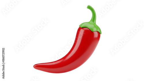 Single Isolated Shiny Red Chili Pepper 3D Render Illustration