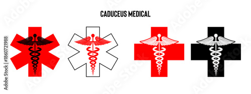Caduceus medical symbol. Caduceus icon, logo. Medical logo. Caduceus silhouette, vector. Healthy Icon. Medical Snake Caduceus Logo. vector eps
