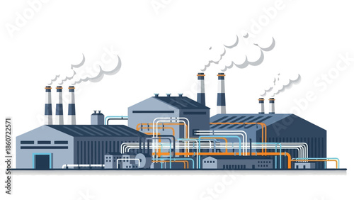 Industrial factory with smoking chimneys, representing heavy manufacturing and production processes