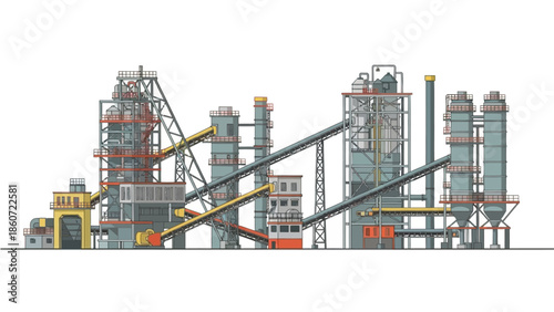 Industrial Cement Factory Production Plant with Conveyor Belts and Silos