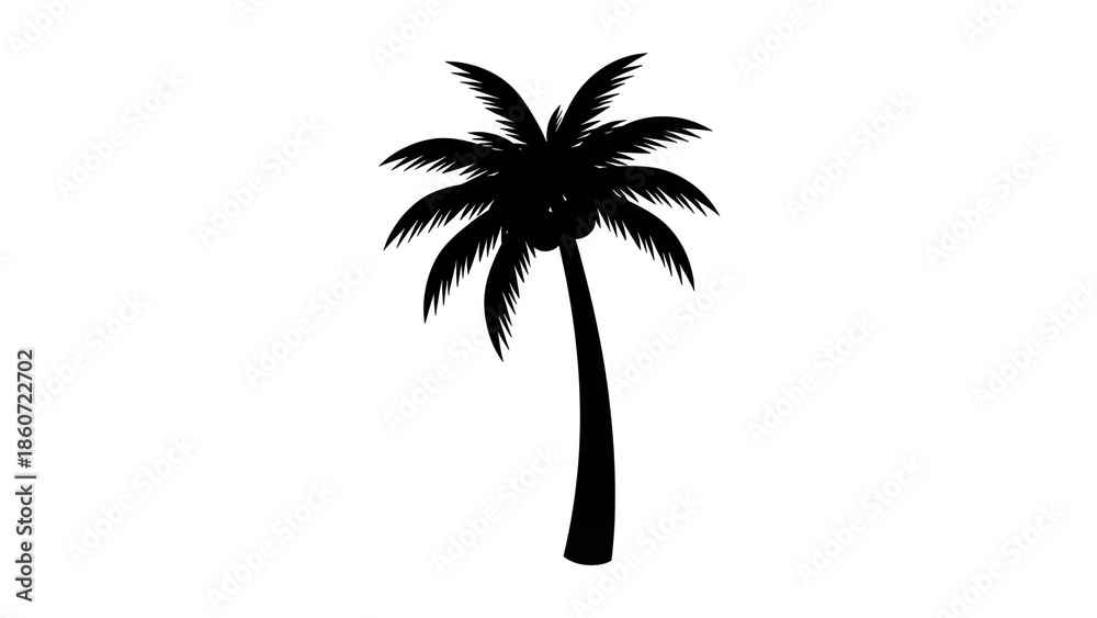 Obraz premium Palm tree silhouette in minimalist style with dramatic black color on white background for tropical icon