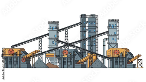 Industrial mining plant and heavy machinery for material processing and extraction