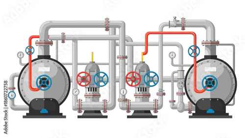 Industrial Water System with Pumps and Pipes, Schematic Representation of Water Distribution Network