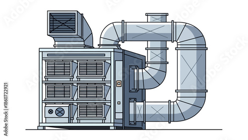 Industrial air handling unit with ductwork and ventilation systems for commercial buildings