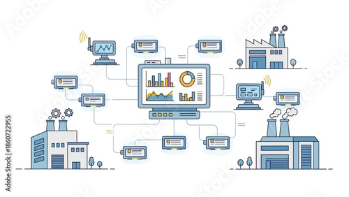 Industrial automation and data analysis hub connecting multiple factories and operational systems