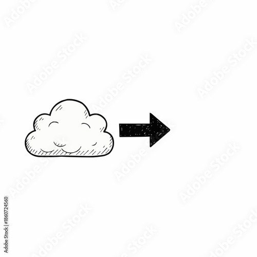A hand-drawn cloud icon with a bold black arrow pointing right, indicating data outflow.