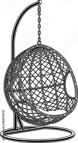 Hanging rattan ball chair with metal stand and chain hanging chair wicker chair