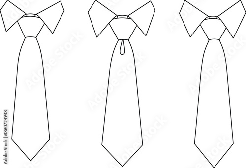 Black line of three neckties with bowtie bowties line black lines white background