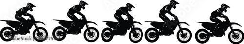 Black silhouettes of motorcyclists in sequence on white background motorbike motorcycle