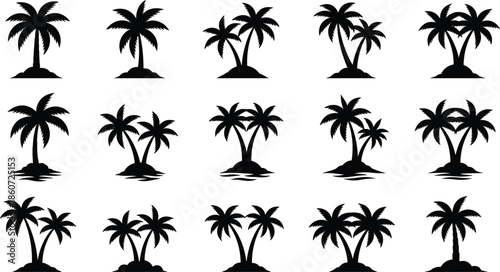 Black silhouettes of palm trees on white background tropical