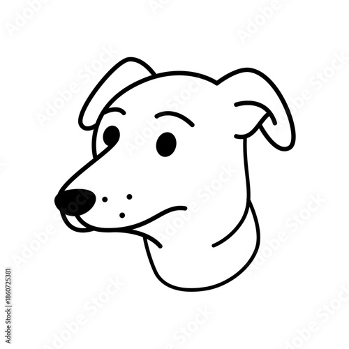 Cute cartoon greyhound dog with pointy nose and floppy ears. Minimalist black and white vector illustration for pet lovers and designs