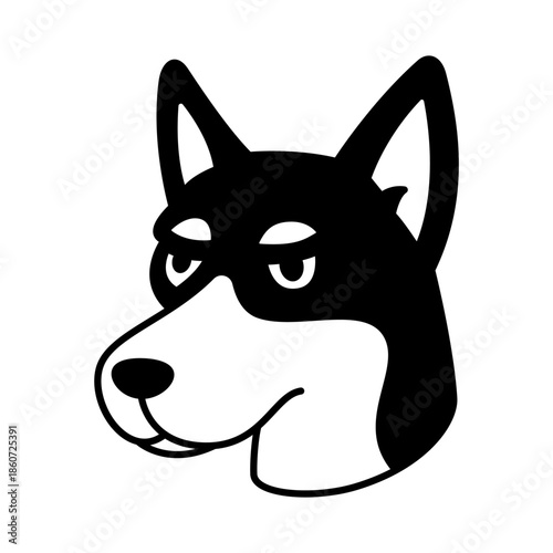 Cool husky dog. Black and white cartoon vector head for winter pet themes and mascots