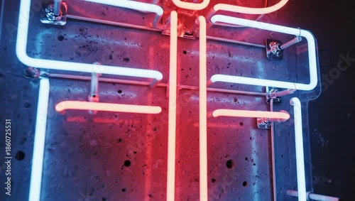 Vibrant Neon Gift Box Sign Illuminates Dark Wall with Festive Glow.