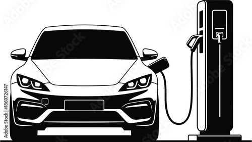 Electric car charging at station charging station vehicle charger plug