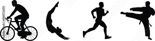 Black silhouettes of people exercising exercise sports fitness