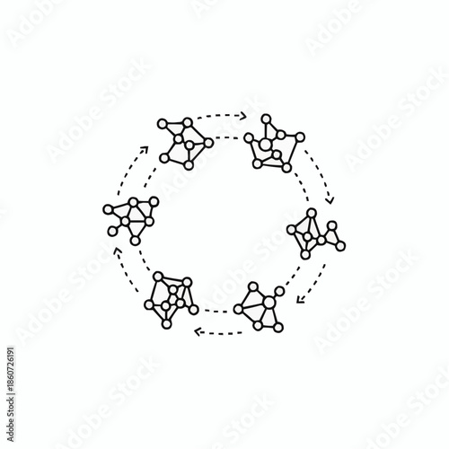 Molecular structure cycle with interconnected nodes and arrows
