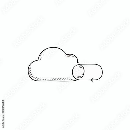 A hand-drawn cloud icon featuring a cyclical refresh or loop arrow on its side.