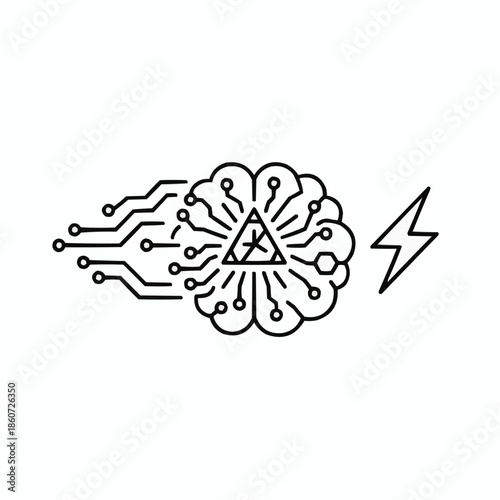 Innovative technology and artificial intelligence concept with brain and lightning bolt