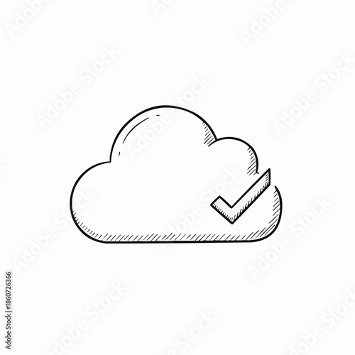 A simple sketch of a cloud with a prominent checkmark indicating completion or success.
