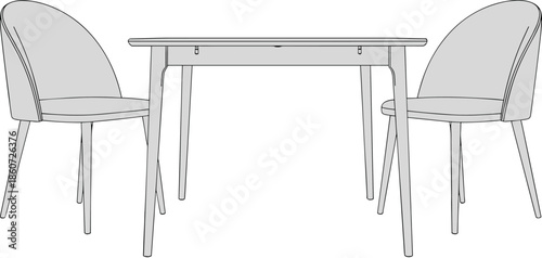 Gray table and two chairs furniture line simple