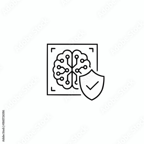 Brain with circuit board and shield symbolizing secure technology
