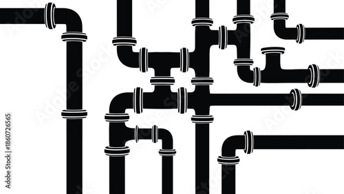 Black pipes with white outlines on white background industrial plumbing