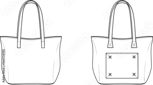 Line of two white handbags with handles and pocket tote bag purse line bag