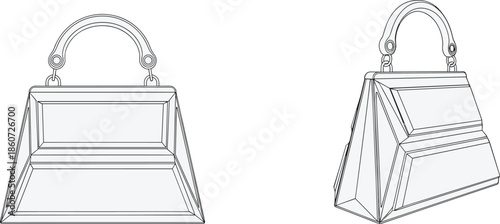 Line of two white handbags with handles purse line fashion accessory