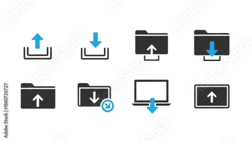 File upload and download icons with arrows in flat design  
