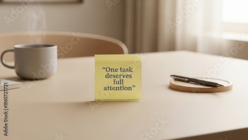 Yellow sticky note with motivational quote on a desk