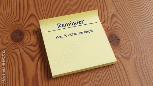 Yellow Sticky Note with Reminder Message on Wood
