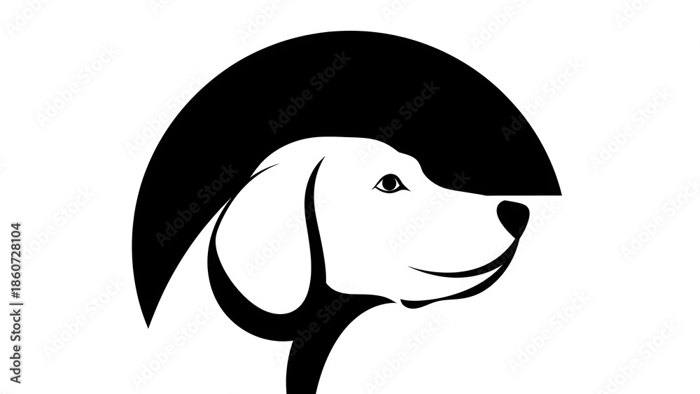 Fototapeta premium Black and white dog head silhouette with smiling face profile