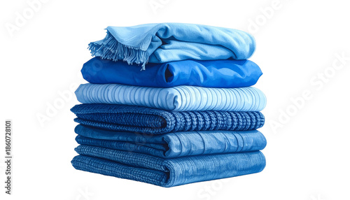 A neatly stacked pile of various shades of folded fabric, isolated on black