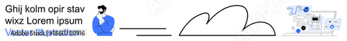 Cloud computing, data storage, remote work, online collaboration, digital transformation, network security. Person thinking, cloud symbol and tech interface. Cloud computing and data storage concept