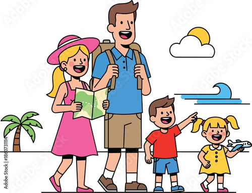 Happy family traveling together on vacation.