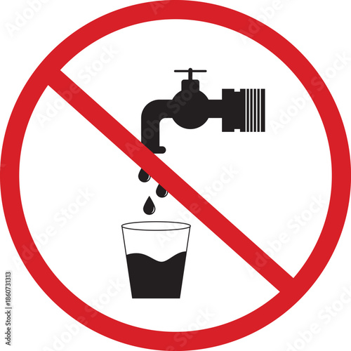 Prohibition of drinking tap water with glass and faucet icon