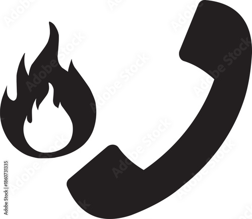 Hotline phone call icon fire symbol on white background