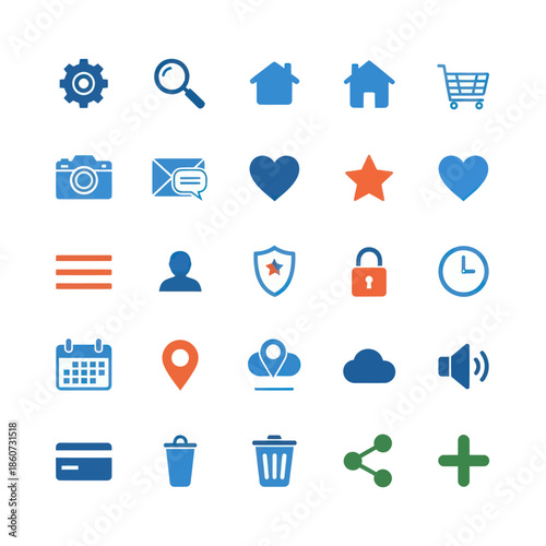 Collection of colorful web and mobile application interface icons.