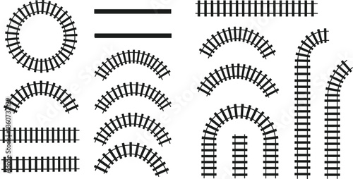 Black and white railroad track segments train track railway tracks