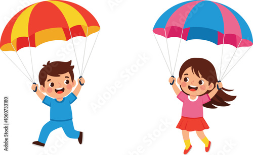 Children playing with parachutes kids girl