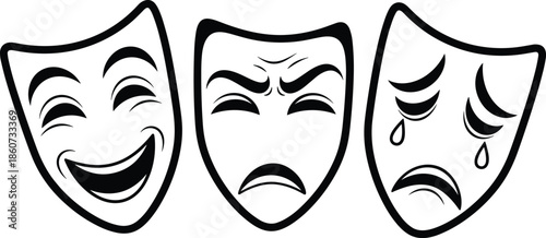 Comedy and tragedy masks with smiling frowning and crying faces