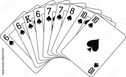 Fanned spade playing cards on white background spades card game fanned cards black and white