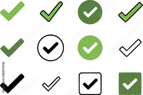 Diverse checkmark icon set featuring various styles and colors for digital success and approval