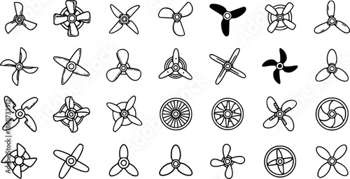 Diverse propeller icons in hand-drawn and digital styles for creative designs
