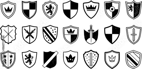 Diverse shield designs in minimalist and sketch styles
