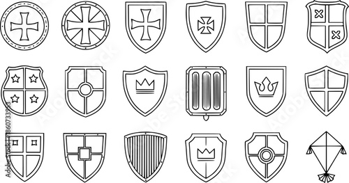 Diverse shield designs in minimalist and sketch styles
