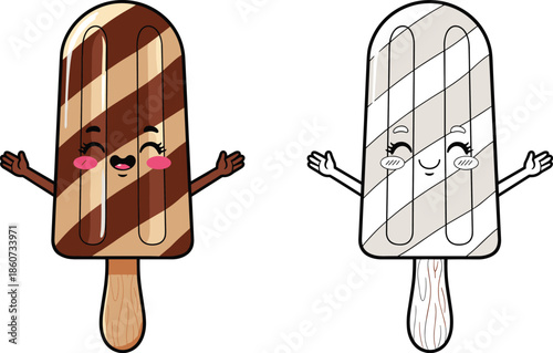 Smiling ice cream bars with arms popsicle cartoon happy